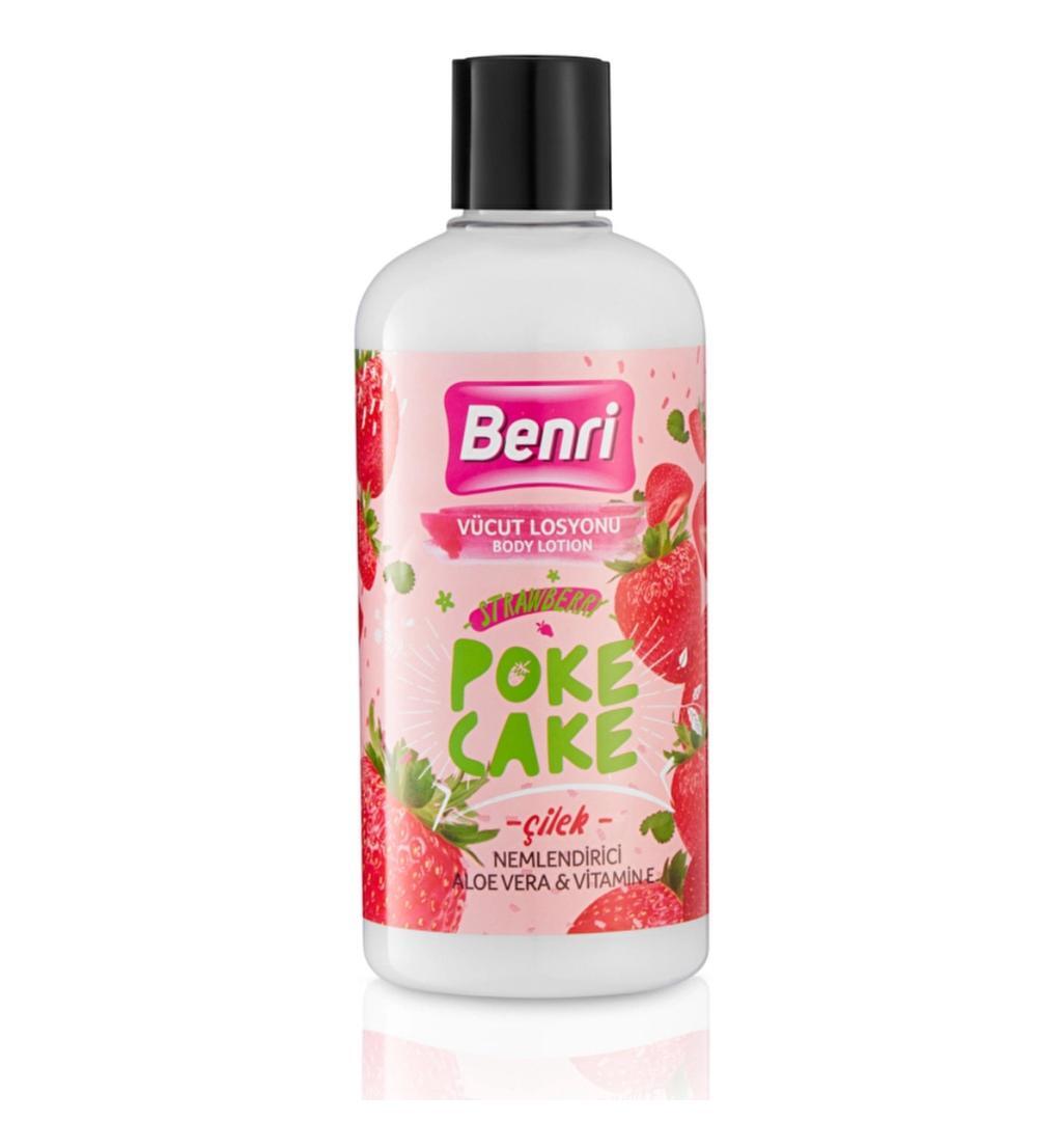 لوسیون بدن Benri مدل Poke Cake با رایحهی توتفرنگی حجم 500میلیلیتر